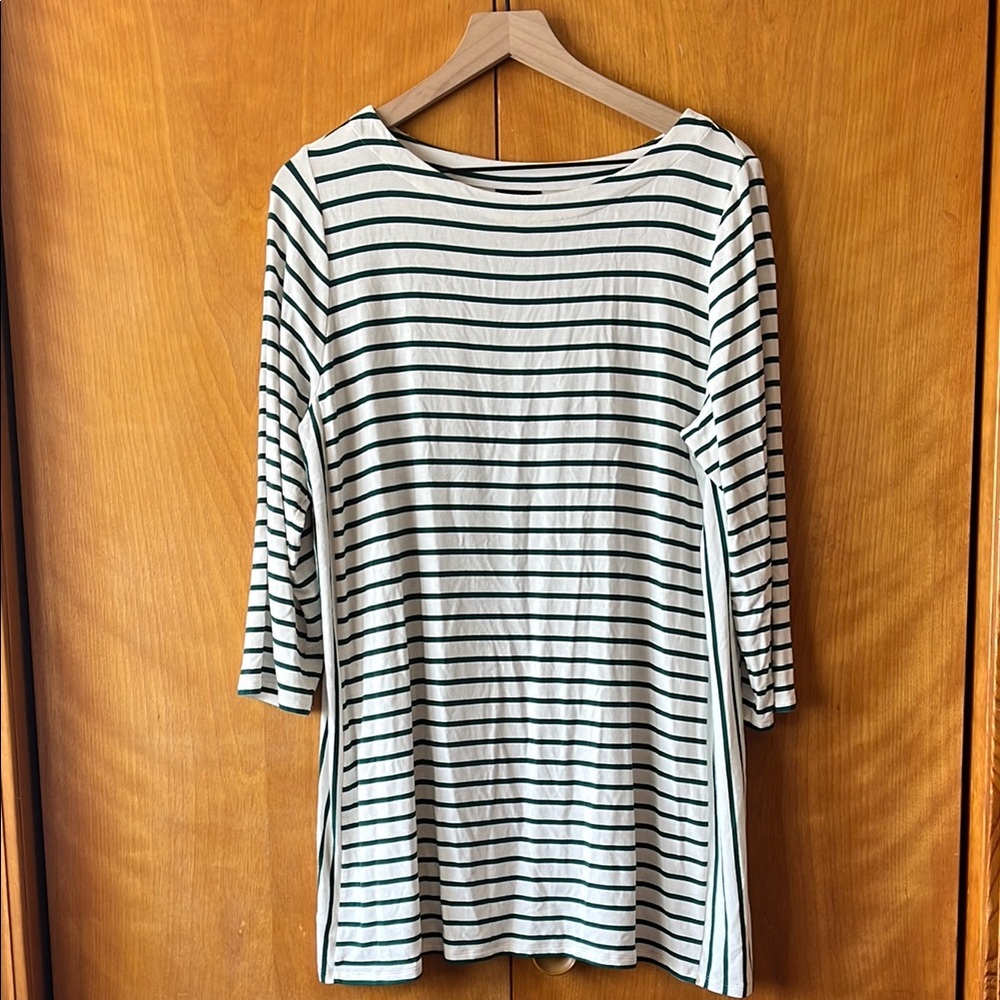 J. Jill Forest Green and White Striped Tunic Top Size Large